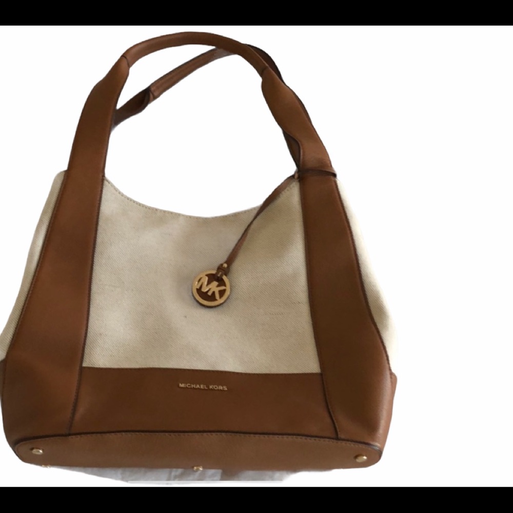 Leather and Canvas triple compartment handbag
